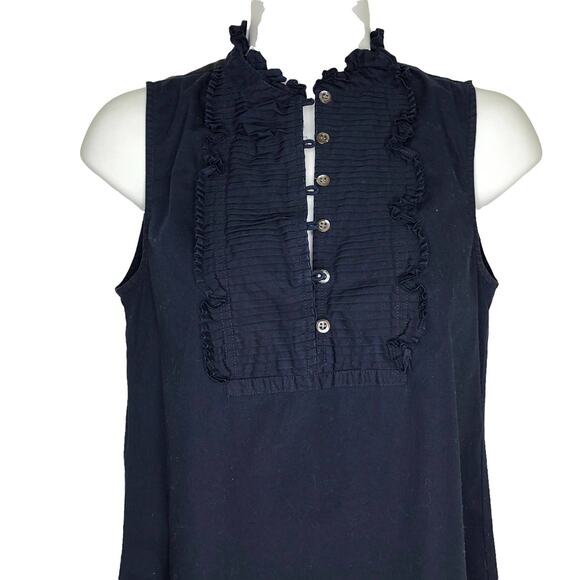 J. Crew Mixed Media Navy Black Tank Top Blouse Pintuck Ruffle Front - Picture 1 of 6